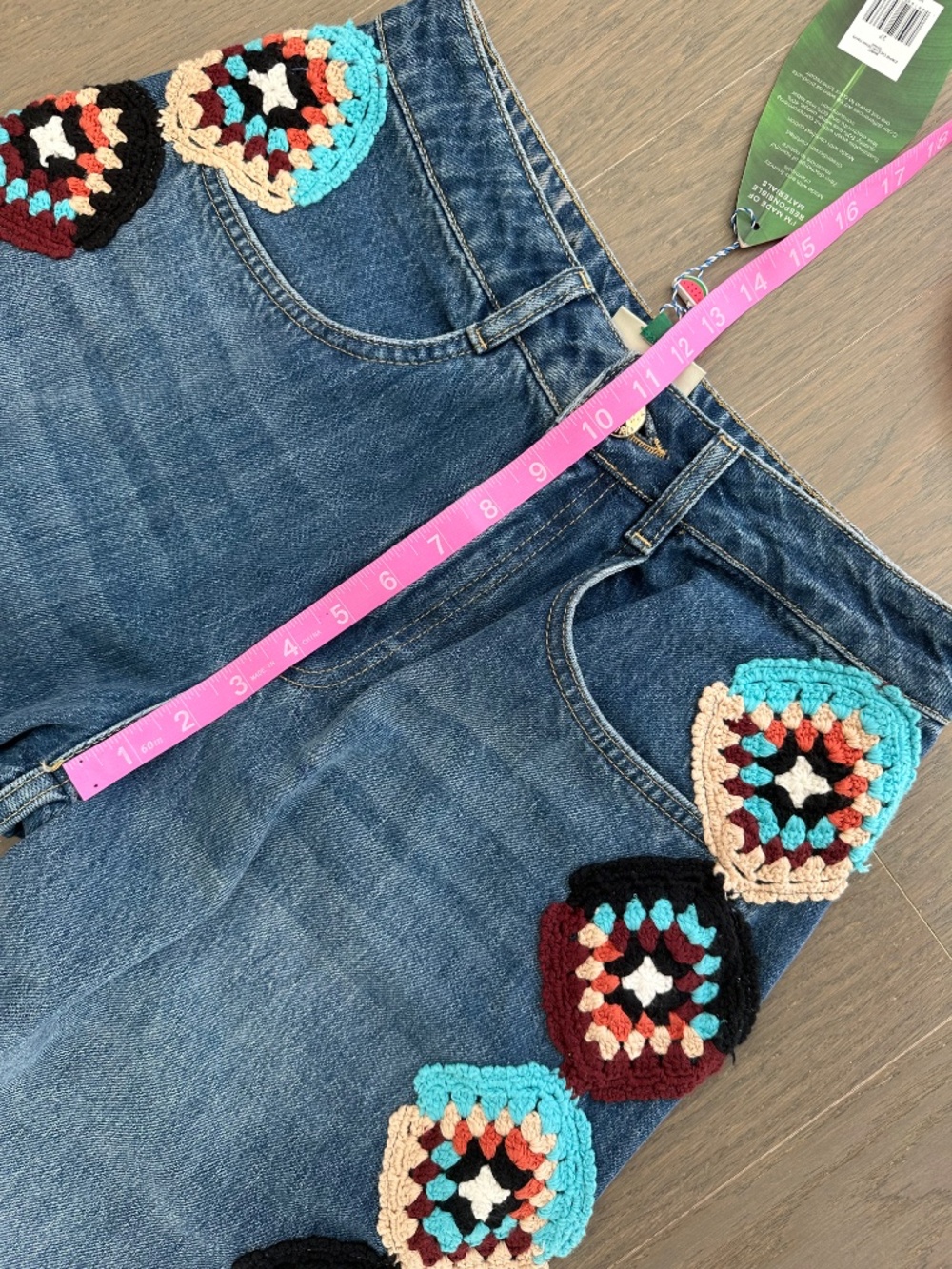 Farm Rio Colorful Stripes Crochet Denim Pants Jeans - Size 27 - With tags - Picture 5 of 7
